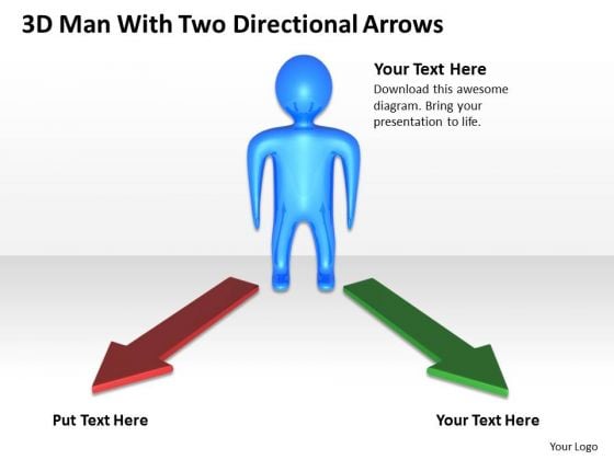 Flowchart For Business 3d Man With Two Directional Arrows PowerPoint Slides