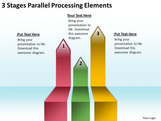 Flowchart Parallel Process 3 Stages Processing Elements PowerPoint Slides