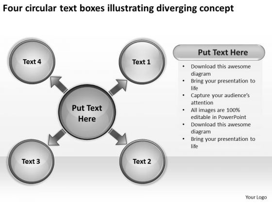 Four Circular Text Boxes Illustrating Diverging Concept Pie Network PowerPoint Templates Four Circular Text Boxes Illustrating Diverging Concept Pie Network PowerPoint Templates