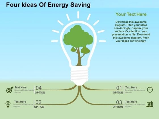 Four Ideas Of Energy Saving PowerPoint Template Four Ideas Of Energy Saving PowerPoint Template