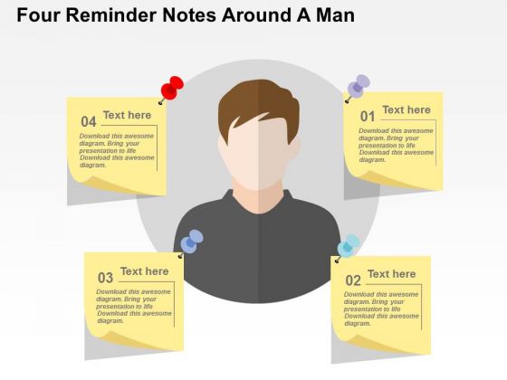 Four Reminder Notes Around A Man PowerPoint Templates Four Reminder Notes Around A Man PowerPoint Templates