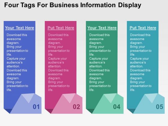 Four Tags For Business Information Display PowerPoint Template Four Tags For Business Information Display PowerPoint Template