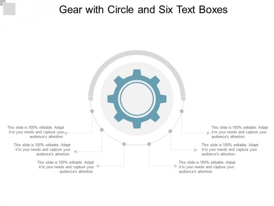 Gear With Circle And Six Text Boxes Ppt PowerPoint Presentation File Background Designs