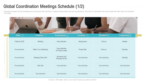 Global Coordination Meetings Schedule Purpose Ppt Layouts Images PDF Global Coordination Meetings Schedule Purpose Ppt Layouts Images PDF