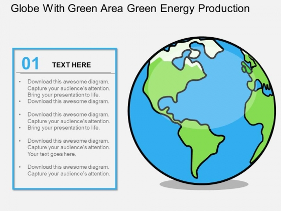 Globe With Green Area For Green Energy Production Powerpoint Template Globe With Green Area For Green Energy Production Powerpoint Template