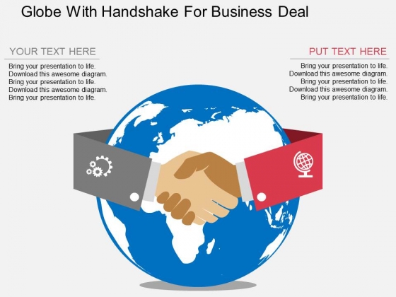 Globe With Handshake For Business Deal Powerpoint Template Globe With Handshake For Business Deal Powerpoint Template