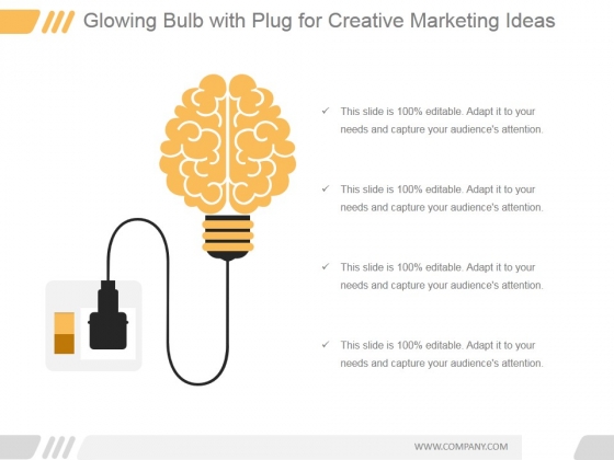 Glowing Bulb With Plug For Creative Marketing Ppt PowerPoint Presentation Designs Download