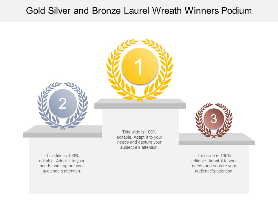 Gold Silver And Bronze Laurel Wreath Winners Podium Ppt PowerPoint Presentation Professional Guide