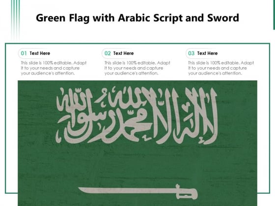 Green Flag With Arabic Script And Sword Ppt PowerPoint Presentation Gallery Graphics Template PDF