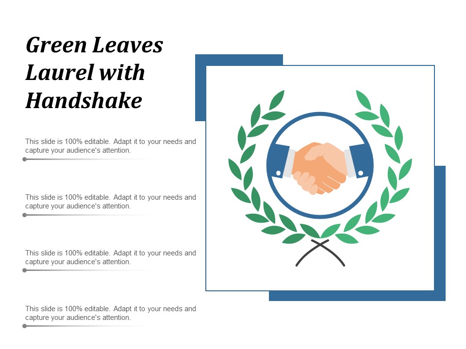 Green Leaves Laurel With Handshake Ppt PowerPoint Presentation Outline Format