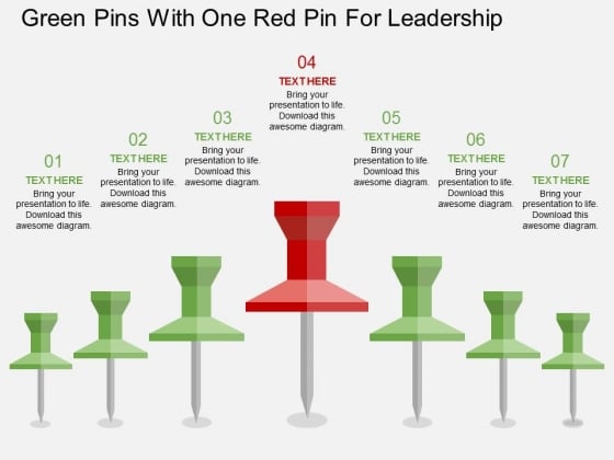 Green Pins With One Red Pin For Leadership Powerpoint Template Green Pins With One Red Pin For Leadership Powerpoint Template