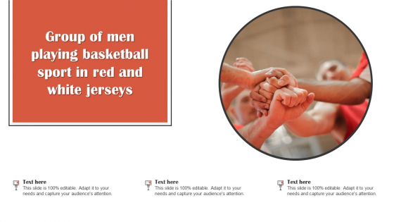 Group Of Men Playing Basketball Sport In Red And White Jerseys Icons PDF