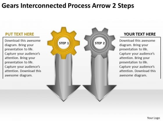 Gears Interconnected Process Arrow 2 Steps Business Continuity Plan Sample PowerPoint Slides