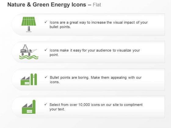 Green Energy Icons For Factory Solar Light Symbols Ppt Slides Graphics