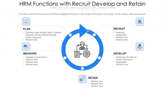 HRM Functions With Recruit Develop And Retain Ppt PowerPoint Presentation File Clipart PDF HRM Functions With Recruit Develop And Retain Ppt PowerPoint Presentation File Clipart PDF
