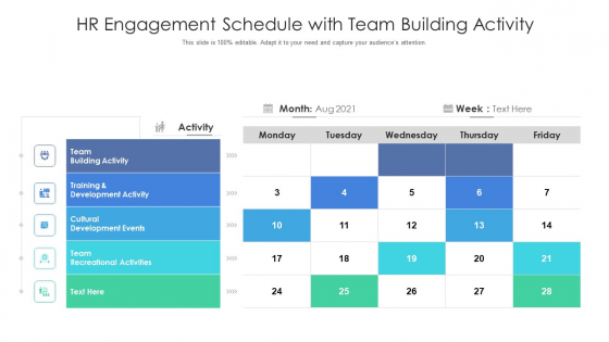 HR Engagement Schedule With Team Building Activity Ppt PowerPoint Presentation Gallery Graphics Download PDF