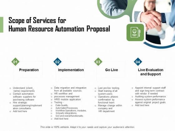 HR Process Automation Scope Of Services For Human Resource Automation Proposal Brochure PDF