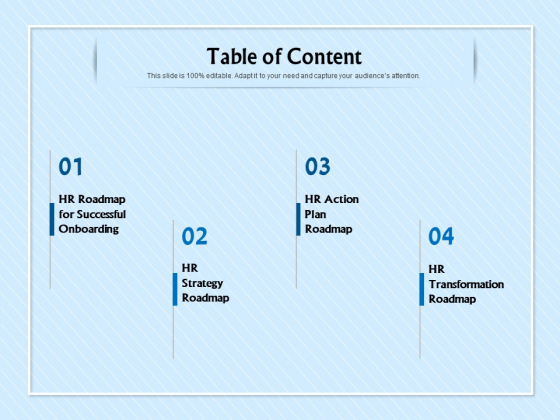 HR Transformation Roadmap Table Of Content Ppt Styles Images PDF