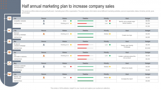 Half Annual Marketing Plan To Increase Company Sales Graphics PDF