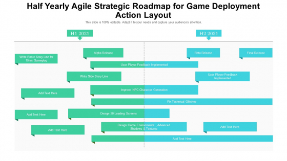 Half Yearly Agile Strategic Roadmap For Game Deployment Action Layout Infographics