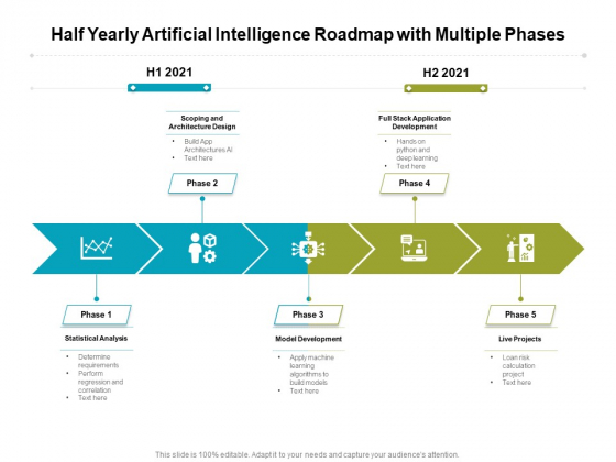 Half Yearly Artificial Intelligence Roadmap With Multiple Phases Icons