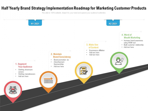 Half Yearly Brand Strategy Implementation Roadmap For Marketing Customer Products Portrait