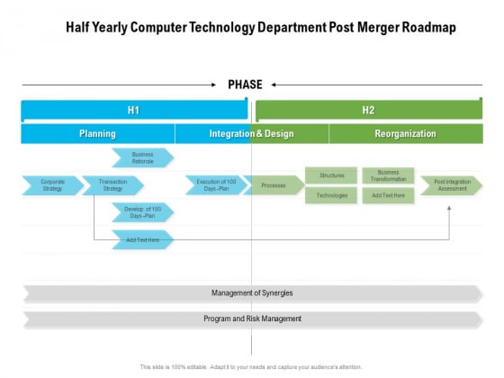 Half Yearly Computer Technology Department Post Merger Roadmap Infographics Half Yearly Computer Technology Department Post Merger Roadmap Infographics