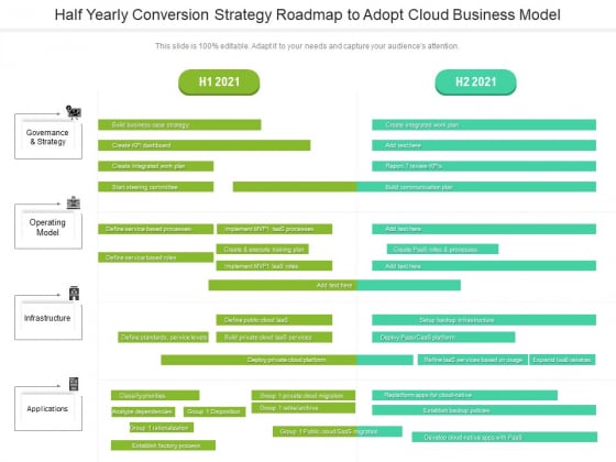 Half Yearly Conversion Strategy Roadmap To Adopt Cloud Business Model Demonstration Half Yearly Conversion Strategy Roadmap To Adopt Cloud Business Model Demonstration