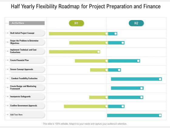 Half Yearly Flexibility Roadmap For Project Preparation And Finance Mockup Half Yearly Flexibility Roadmap For Project Preparation And Finance Mockup