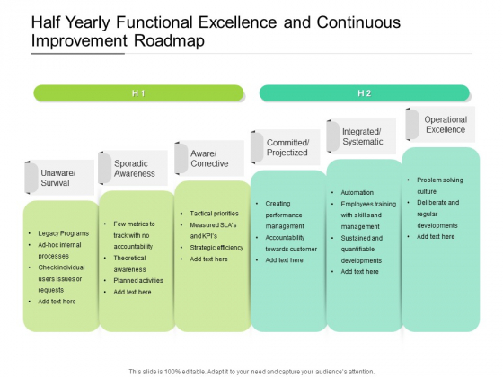 Half Yearly Functional Excellence And Continuous Improvement Roadmap Summary
