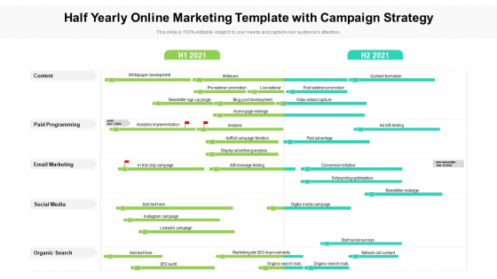 Half Yearly Online Marketing Template With Campaign Strategy Formats