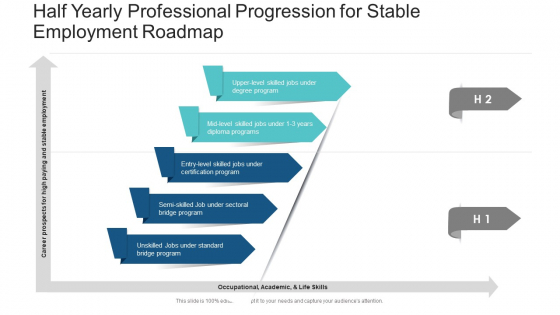 Half_Yearly_Professional_Progression_For_Stable_Employment_Roadmap_Diagrams_Slide_1