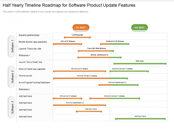 Half Yearly Timeline Roadmap For Software Product Update Features Mockup