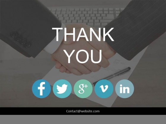 Handshake Thank You Slide With Social Media Links Powerpoint Slides
