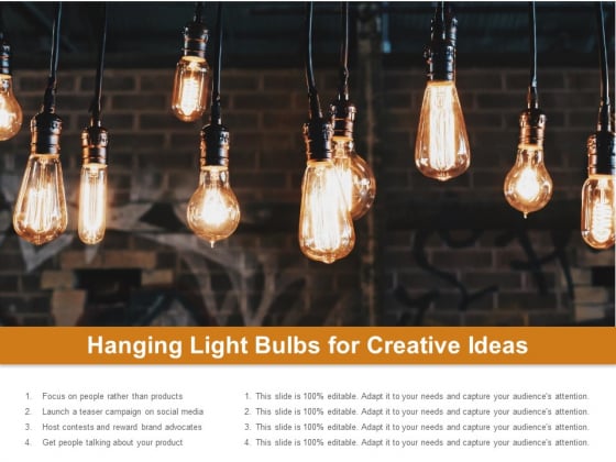 Hanging Light Bulbs For Creative Ideas Ppt PowerPoint Presentation Portfolio Deck