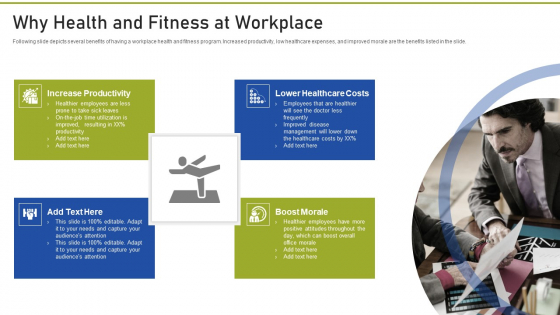 Health And Fitness Playbook Why Health And Fitness At Workplace Icons PDF