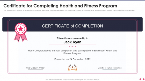 Health And Wellbeing Playbook Certificate For Completing Health And Fitness Program Rules PDF