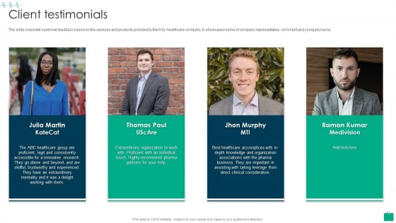 Healthcare Services Company Profile Client Testimonials Infographics PDF Healthcare Services Company Profile Client Testimonials Infographics PDF