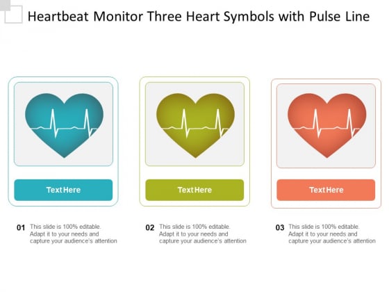 Heartbeat Monitor Three Heart Symbols With Pulse Line Ppt PowerPoint Presentation Icon Background