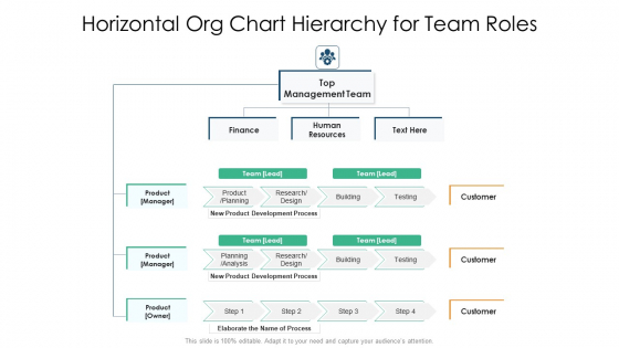 Horizontal Org Chart Hierarchy For Team Roles Ppt PowerPoint Presentation File Structure PDF