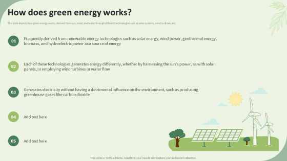 How Does Green Energy Works Sustainable Energy Resources Ppt Icon Ideas PDF