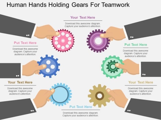 Human Hands Holding Gears For Teamwork Powerpoint Template Human Hands Holding Gears For Teamwork Powerpoint Template