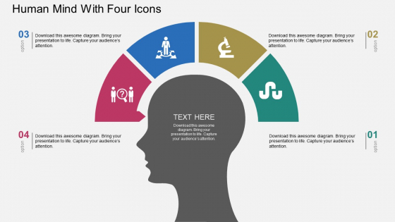 Human Mind With Four Icons Powerpoint Template