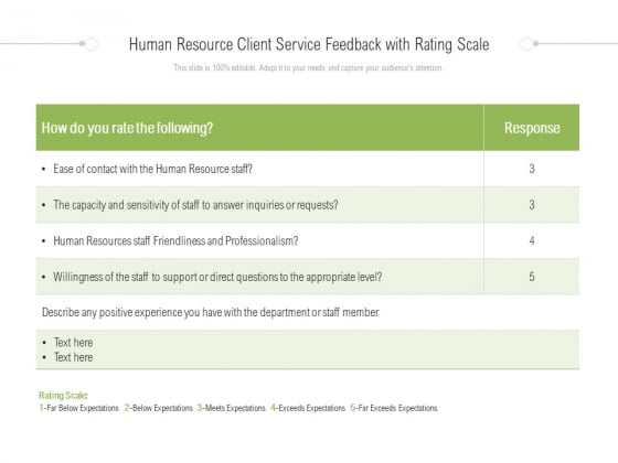 Human Resource Client Service Feedback With Rating Scale Ppt PowerPoint Presentation Visual Aids Gallery PDF Human Resource Client Service Feedback With Rating Scale Ppt PowerPoint Presentation Visual Aids Gallery PDF