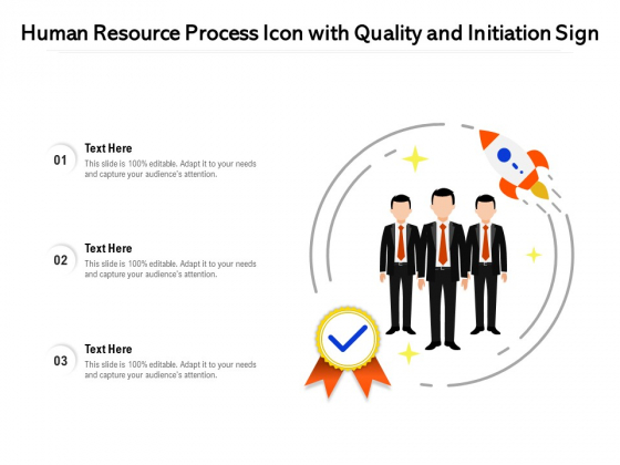 Human Resource Process Icon With Quality And Initiation Sign Ppt PowerPoint Presentation Gallery Smartart PDF