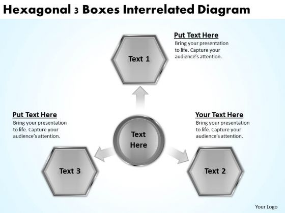 Hexagonal 3 Boxes Interrelated Diagram Business Plans PowerPoint Templates
