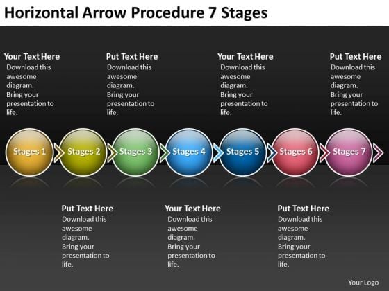 Horizontal Arrow Procedure 7 Stages Process Flow Chart For Manufacturing PowerPoint Slides