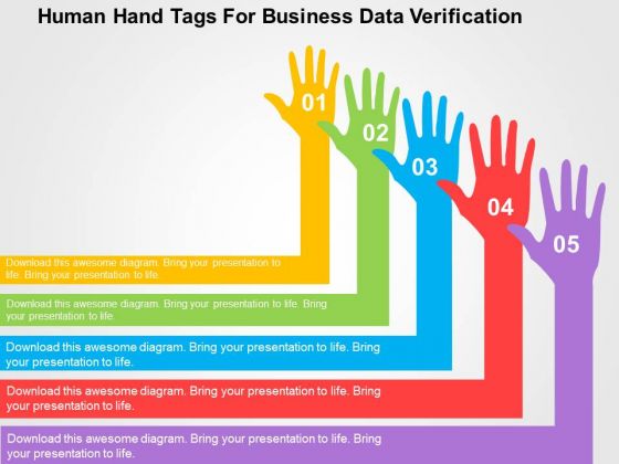 Human Hand Tags For Business Data Verification PowerPoint Template Human Hand Tags For Business Data Verification PowerPoint Template