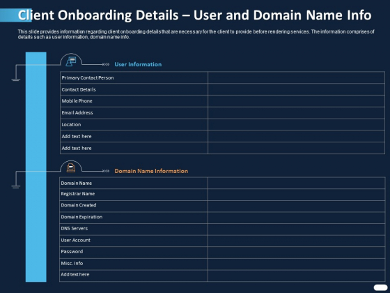 ITIL Strategy Service Excellence Client Onboarding Details User And Domain Name Info Ppt PowerPoint Presentation Summary Diagrams PDF ITIL Strategy Service Excellence Client Onboarding Details User And Domain Name Info Ppt PowerPoint Presentation Summary Diagrams PDF
