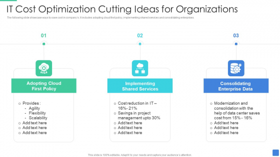 IT Cost Optimization Cutting Ideas For Organizations Designs PDF